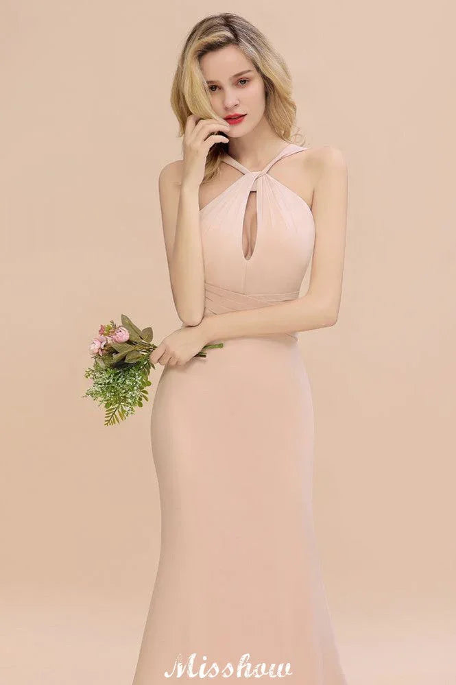 Dreamful Halter Slim Mermaid Bridesmaid Dress Floor Length Party Dress