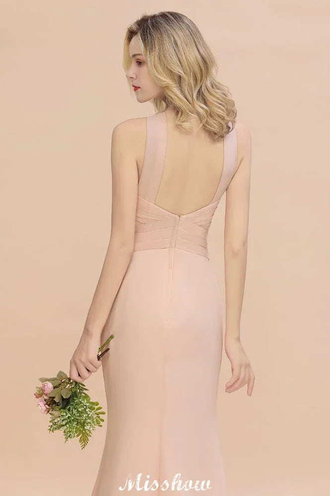 Dreamful Halter Slim Mermaid Bridesmaid Dress Floor Length Party Dress