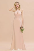 Dreamful Halter Slim Mermaid Bridesmaid Dress Floor Length Party Dress