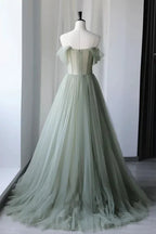Drusilla | Princess Off the Shoulder Embroidering Tulle Sage Ball Gown