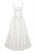 Wide Straps Corset Solid Color Gowns Maxi Dresses-White