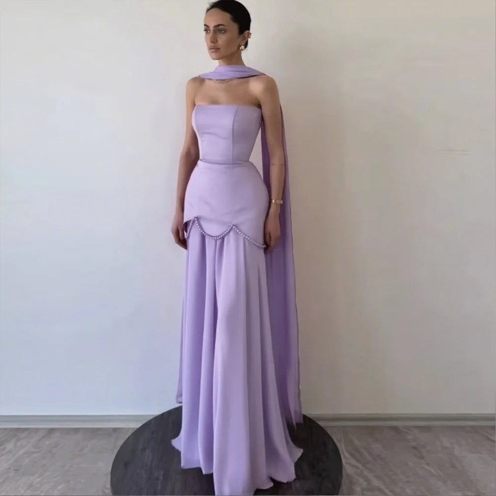 Red Elegant Women Evening Dresses Strapless Pearls Luxury Women Party Gown Customized Formal Occasion Gown for Lady
