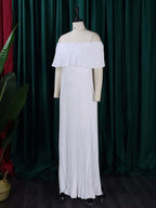 Wrap Pleated Solid Color Off-The-Shoulder Evening Dresses
