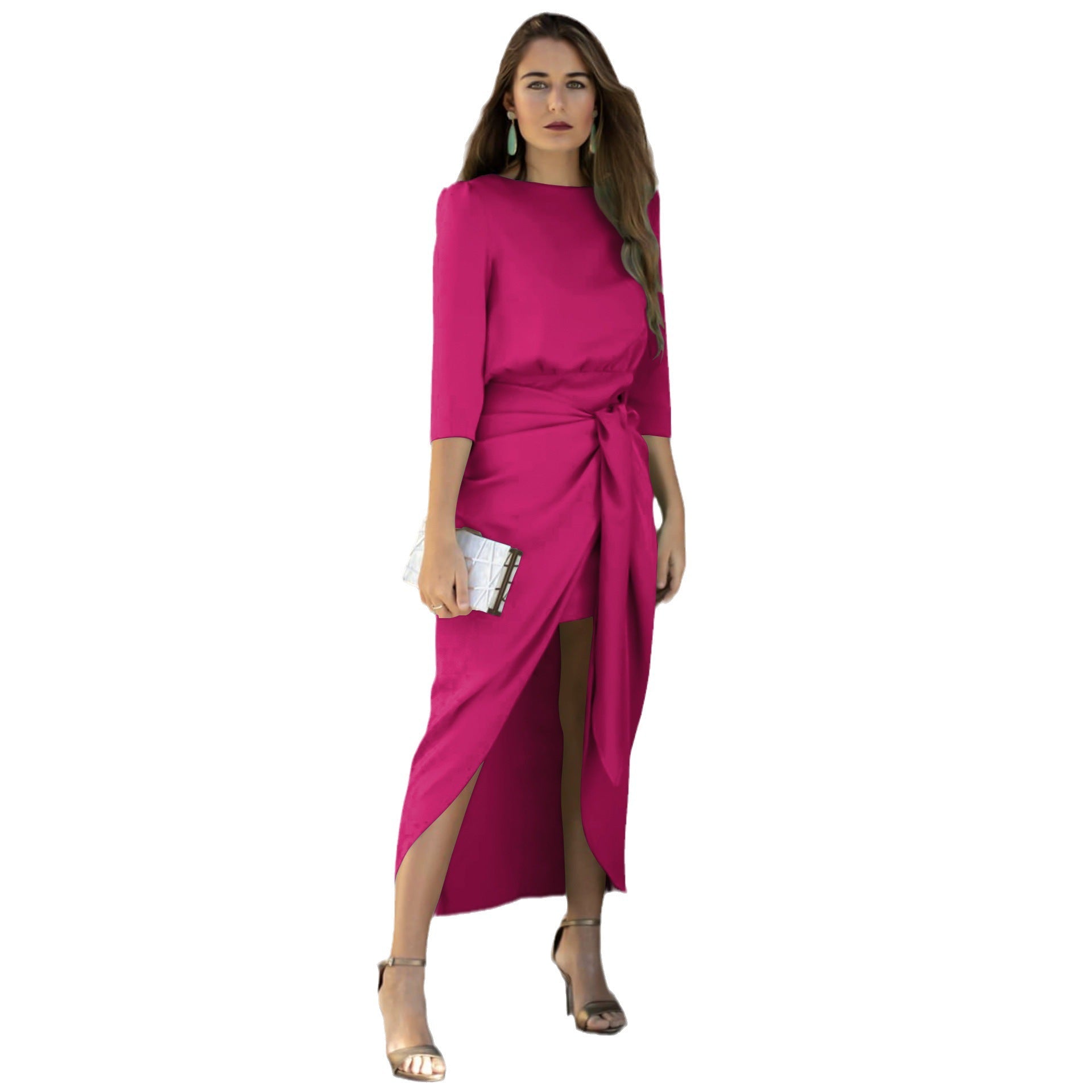 Evening Dress High Grade Satin Dress Elegant Women Clothing Lace up Dress