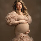 Floral Ruffled Bridal Maternity Dresses Sexy Slit Puffy Sleeve Elastic Custom Made Women Mermaid Party Dresses Stretchy Gown