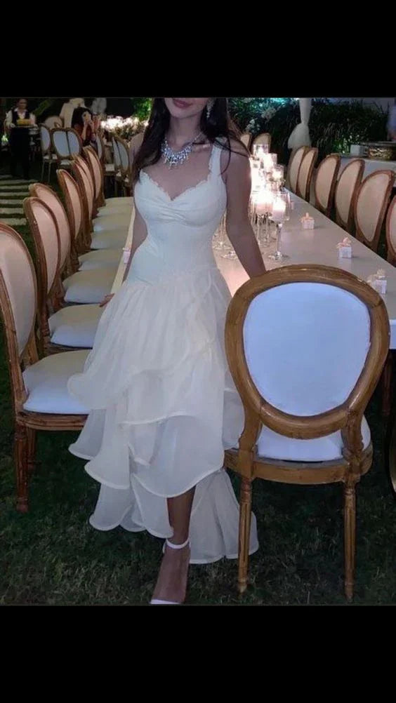 Modest A-line White Evening Dress Charming Formal Gown  Y591