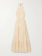 Elegant Embellished Lace And Mesh Halterneck Maxi Dress