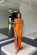Long Mermaid Sweetheart Sleeveless Spaghetti Strap Prom Dress with Slit