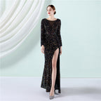 Cocktail Elegant Long Sleeve Sequined Fishtail Evening Dress