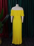 Wrap Pleated Solid Color Off-The-Shoulder Evening Dresses