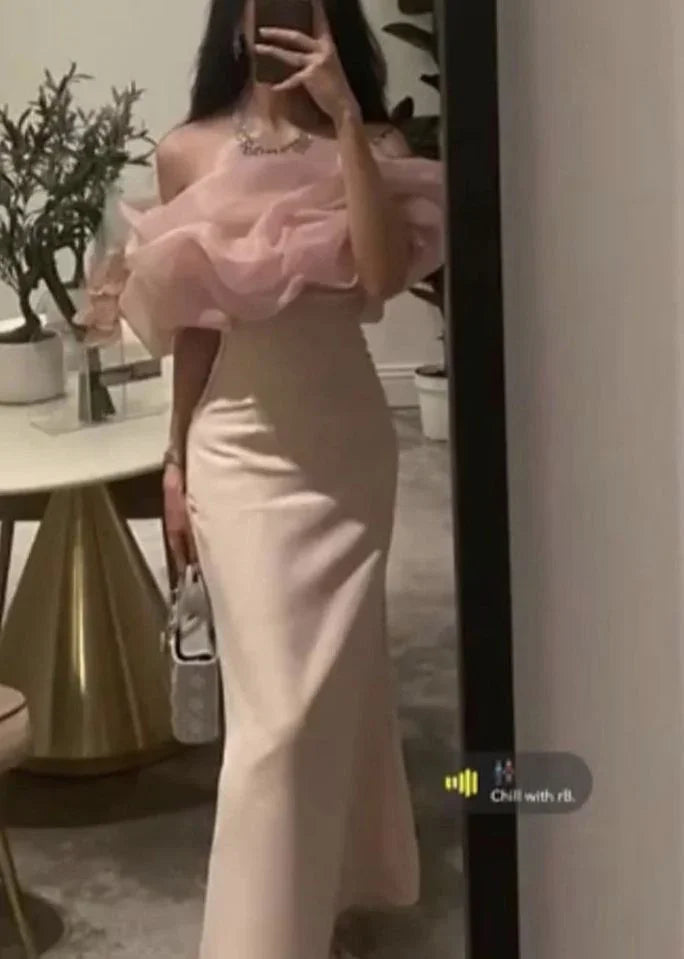 Elegant Pleated Off Shoulder Sheath Long Evening Dress Party Dress Y7594