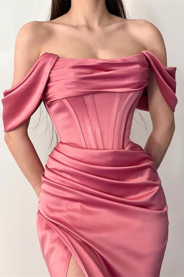 Off The Shoulder Mermaid Prom Dress with Elegant Pleats and Daring Split