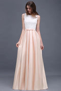 Elastic Satin A-line Scoop Lace Prom Dress