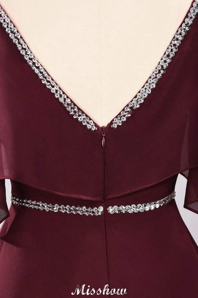 elegant A-line Chiffon V-Neck Spaghetti Straps Sleeveless Floor-Length Bridesmaid Dresses with Beading