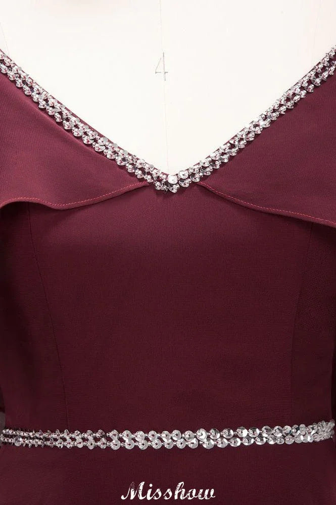 elegant A-line Chiffon V-Neck Spaghetti Straps Sleeveless Floor-Length Bridesmaid Dresses with Beading
