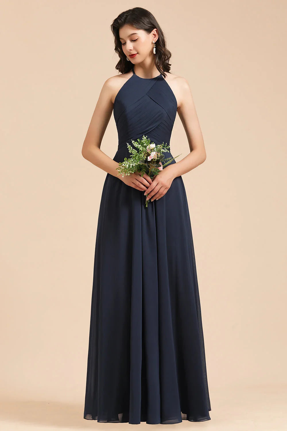 Elegant A-line Sleeveless V-Neck Ruffle Chiffon Lace Bridesmaid Dresses
