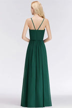 Elegant A-line Spaghetti Chiffon Bridesmaid Dresses V-neck Evening Maxi Gown