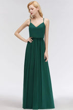 Elegant A-line Spaghetti Chiffon Bridesmaid Dresses V-neck Evening Maxi Gown