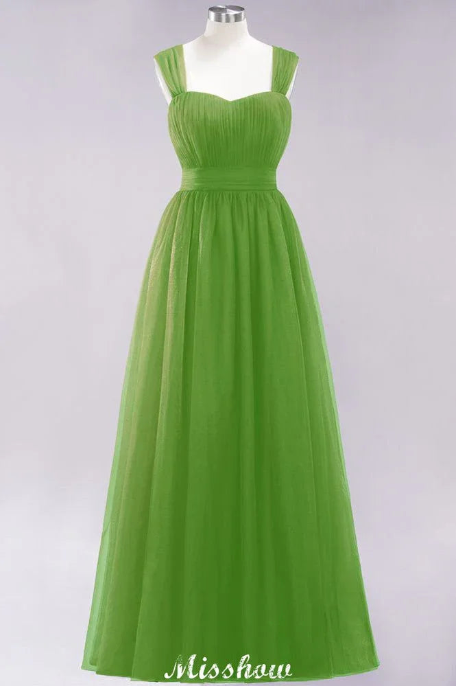 Elegant aline Sleeveless Tulle Evening Maxi Gown Burgundy Straps Bridesmaid Dress