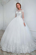 Elegant Bateau Neckline Ball Gown Wedding Dress With Lace Appliques