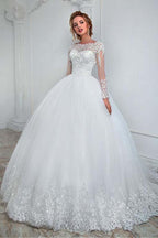 Elegant Bateau Neckline Ball Gown Wedding Dress With Lace Appliques