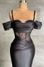 Elegant Black Off-the-shoulder Mermaid Prom Dress With Lace