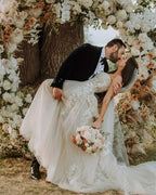Elegant Boho A-Line Sleeveless Wedding Dresses with Lace