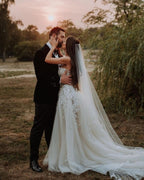 Elegant Boho A-Line Sleeveless Wedding Dresses with Lace