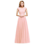 Elegant Cap Sleeves ALine Evening Swing Dress Navy Blue Long Party Dress