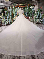 Elegant Cap Sleeves Ball Gown Beading High Neck Wedding Dress