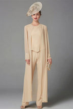 Elegant Champagne Mother Of The Bride Dresses Chiffon Bridesmaid Jumpsuit
