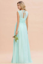 Elegant Chiffon V-Neck Sleeveless Floor-Length A-line Bridesmaid Dress with Ruffles