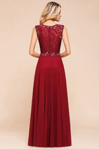 Elegant Crew Neck aline Beading Evening Dress Sleeveless Lace Floor Length Party Dress