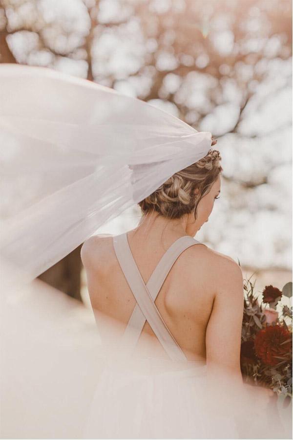 Elegant Criss Cross Deep V-Neck Wedding Dress with Waistband