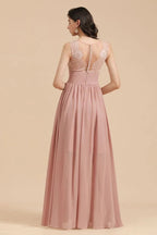 Elegant Dusty Pink Sleeveless Floral Lace Bridesmaid Dress Side Split Party Dress