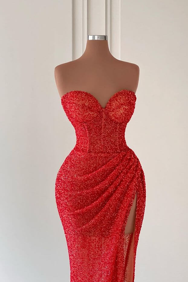 Elegant Floor Length Sweetheart Sleeveless Mermaid Prom Dress with Split