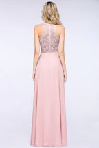 Elegant Floral Appliques aline Bridesmaid Dress Dusty Pink Chiffon FloorLength Formal Dress