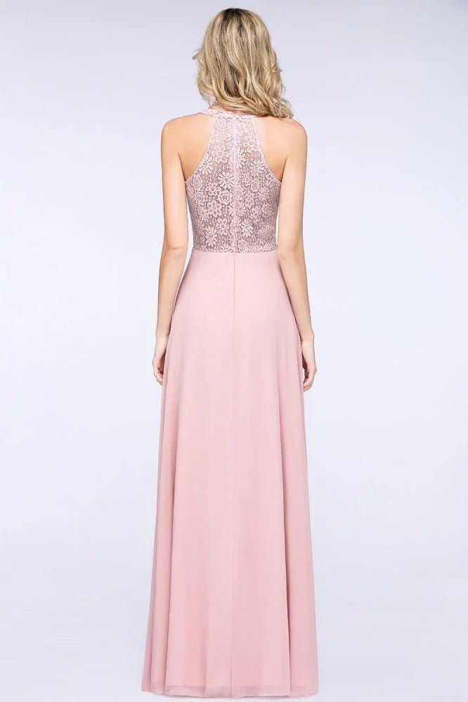 Elegant Floral Appliques aline Bridesmaid Dress Dusty Pink Chiffon FloorLength Formal Dress