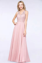 Elegant Floral Appliques aline Bridesmaid Dress Dusty Pink Chiffon FloorLength Formal Dress