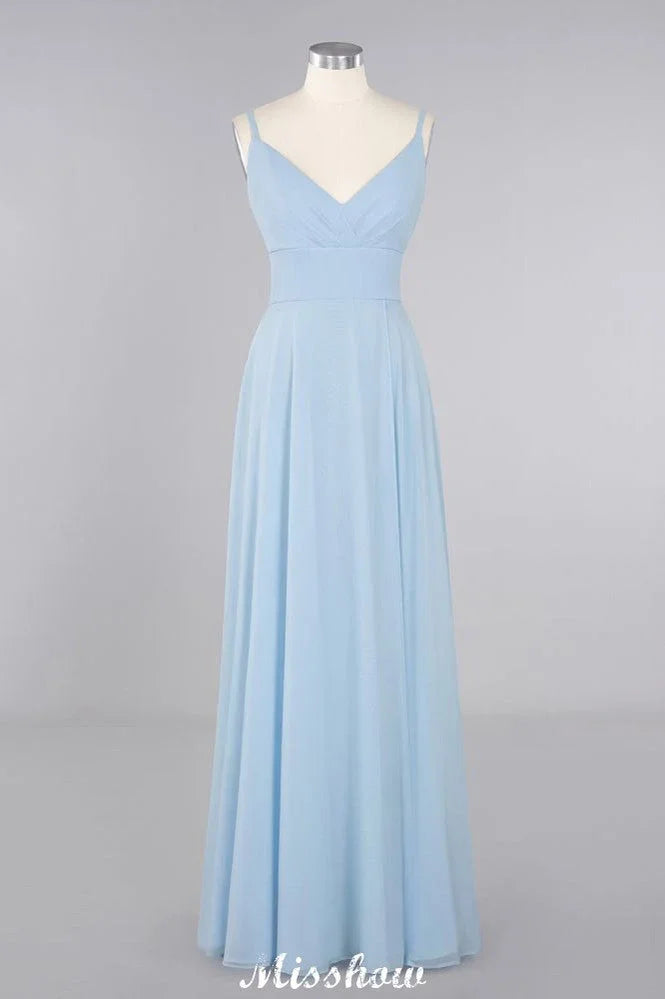 Elegant Front Split Bridesmaid Dress Garden Spaghetti Straps V-neck Floor Length Dress