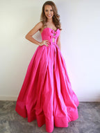 Elegant Fuchsia Long A-line Sweetheart Satin Graduation Formal Prom Dresses