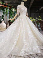 Elegant Half Sleeves Ball Gown Lace Sweetheart Wedding Dress