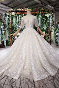 Elegant Half Sleeves Ball Gown Lace Sweetheart Wedding Dress