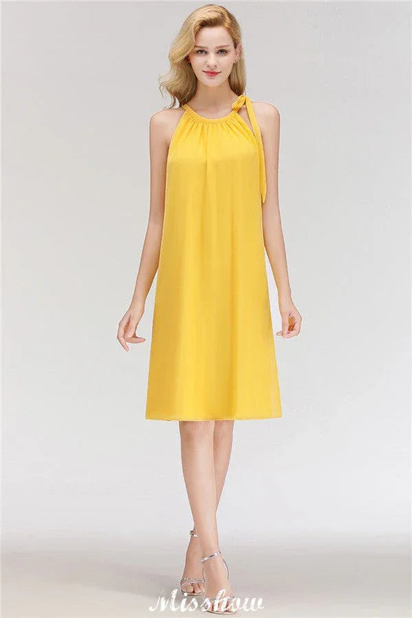 Elegant Halter Simple Sleeveless Evening Dresses Knee Length