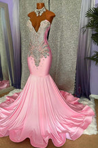 Elegant High-neck Sleeveless Mermaid Prom Dress With Beading