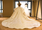 Elegant Illusion neck Cap Sleeve Appliques Tulle A-line Princess Wedding Dress