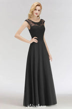 Elegant Jewel Sleeveless floor-Length A-line Lace Black Bridesmaid Dress
