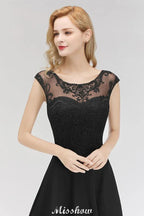 Elegant Jewel Sleeveless floor-Length A-line Lace Black Bridesmaid Dress