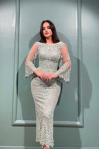 Elegant Lace Mermaid Evening Dresses With Long Sleeves