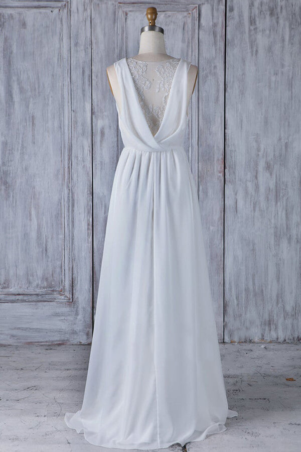 Elegant Long A-line Ruffle Lace Chiffon Wedding Dress